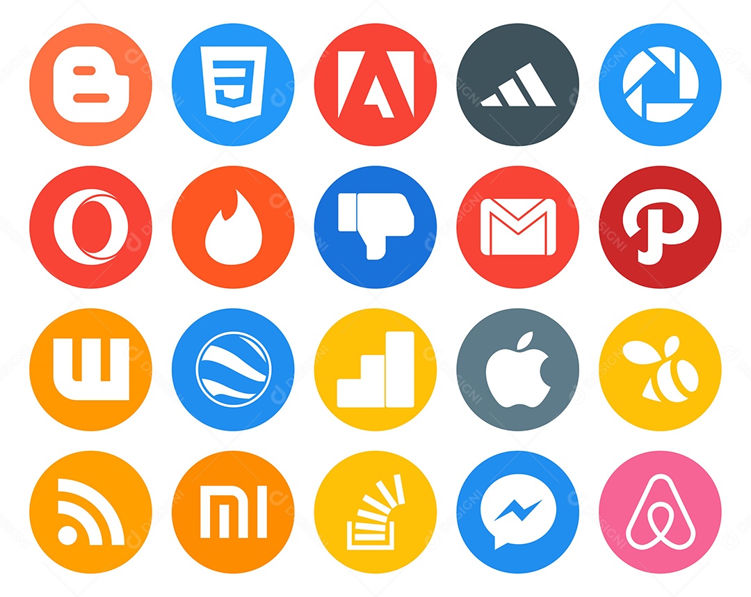 Pacote de 20 Ícones de Mídia Social Colorido Ilustração Vetor EPS