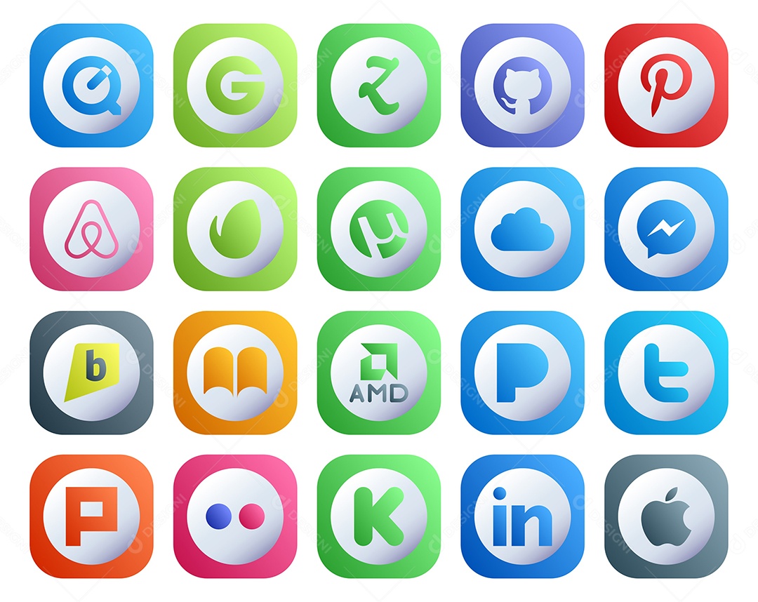 Pacote de 20 Ícones de Mídia Social Colorido Ilustração Vetor EPS