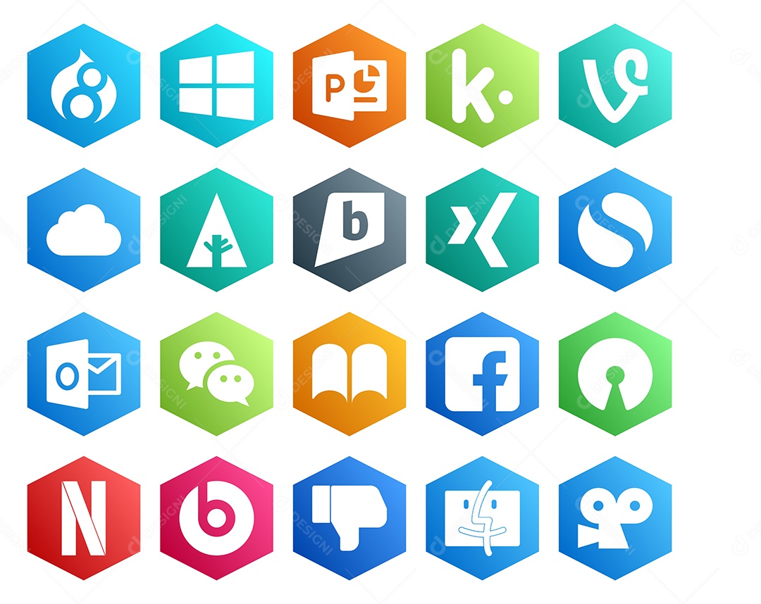 Pacote de 20 Ícones de Mídia Social Colorido Ilustração Vetor EPS