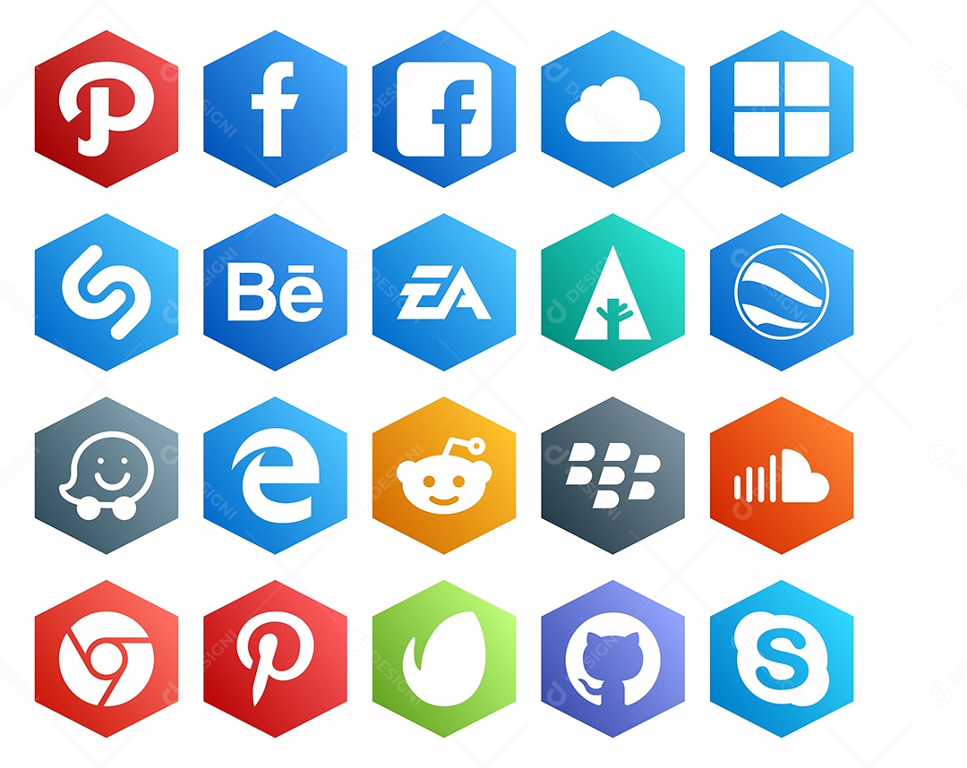 Pacote de 20 Ícones de Mídia Social Colorido Ilustração Vetor EPS