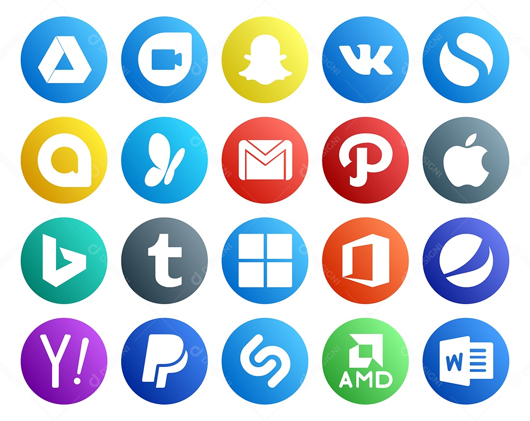 Pacote de 20 Ícones de Mídia Social Colorido Ilustração Vetor EPS