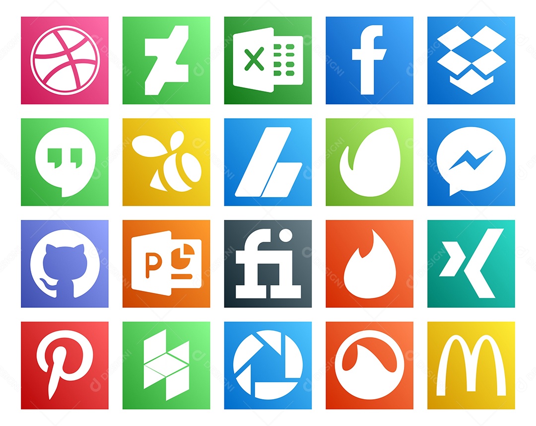 Pacote de 20 Ícones de Mídia Social Colorido Ilustração Vetor EPS