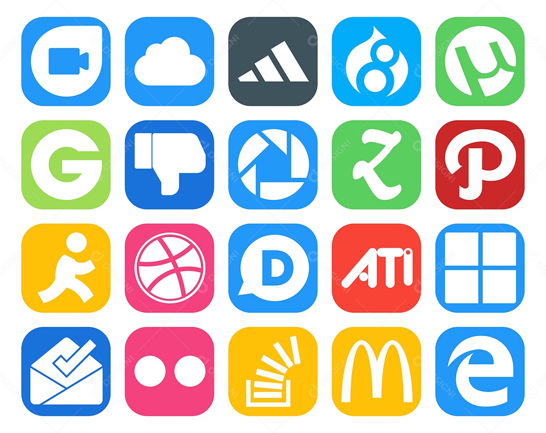 Pacote de 20 Ícones de Mídia Social Colorido Ilustração Vetor EPS