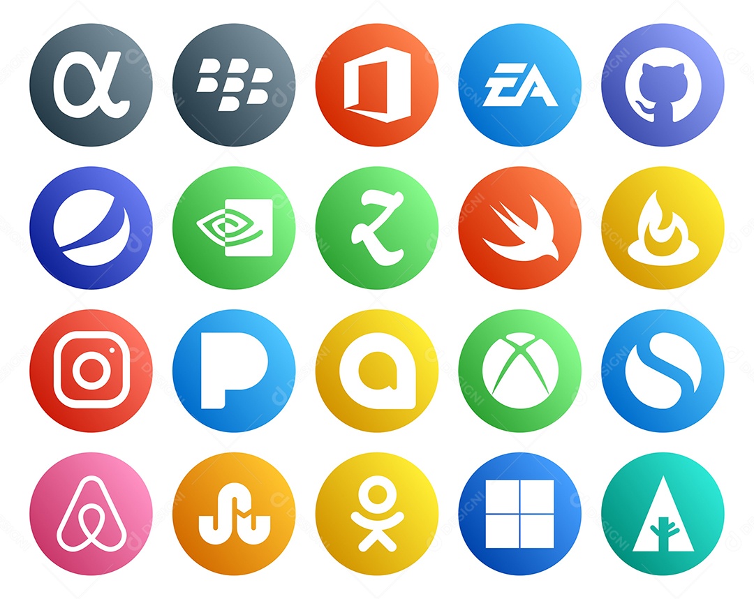 Pacote de 20 Ícones de Mídia Social Colorido Ilustração Vetor EPS