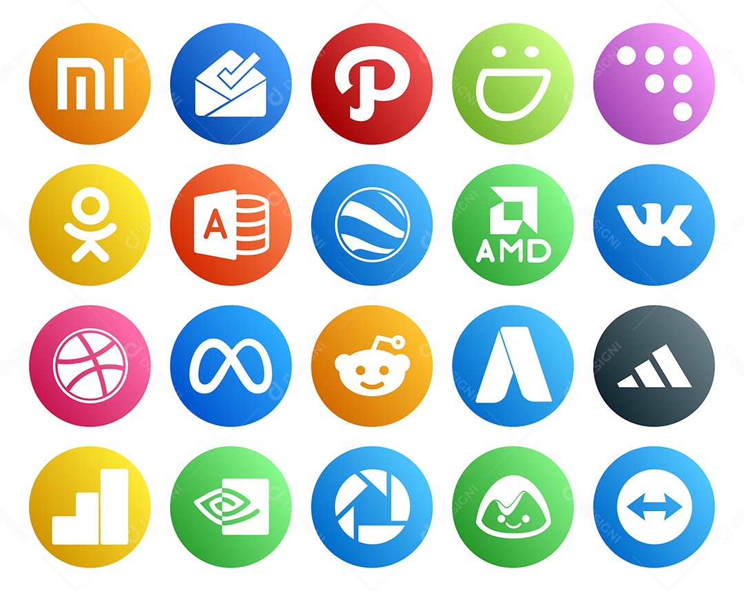 Pacote de 20 Ícones de Mídia Social Colorido Ilustração Vetor EPS