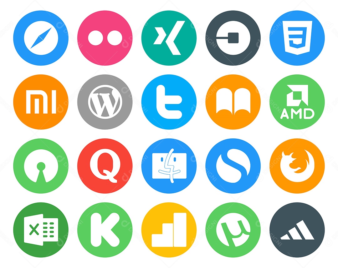 Pacote de 20 Ícones de Mídia Social Colorido Ilustração Vetor EPS