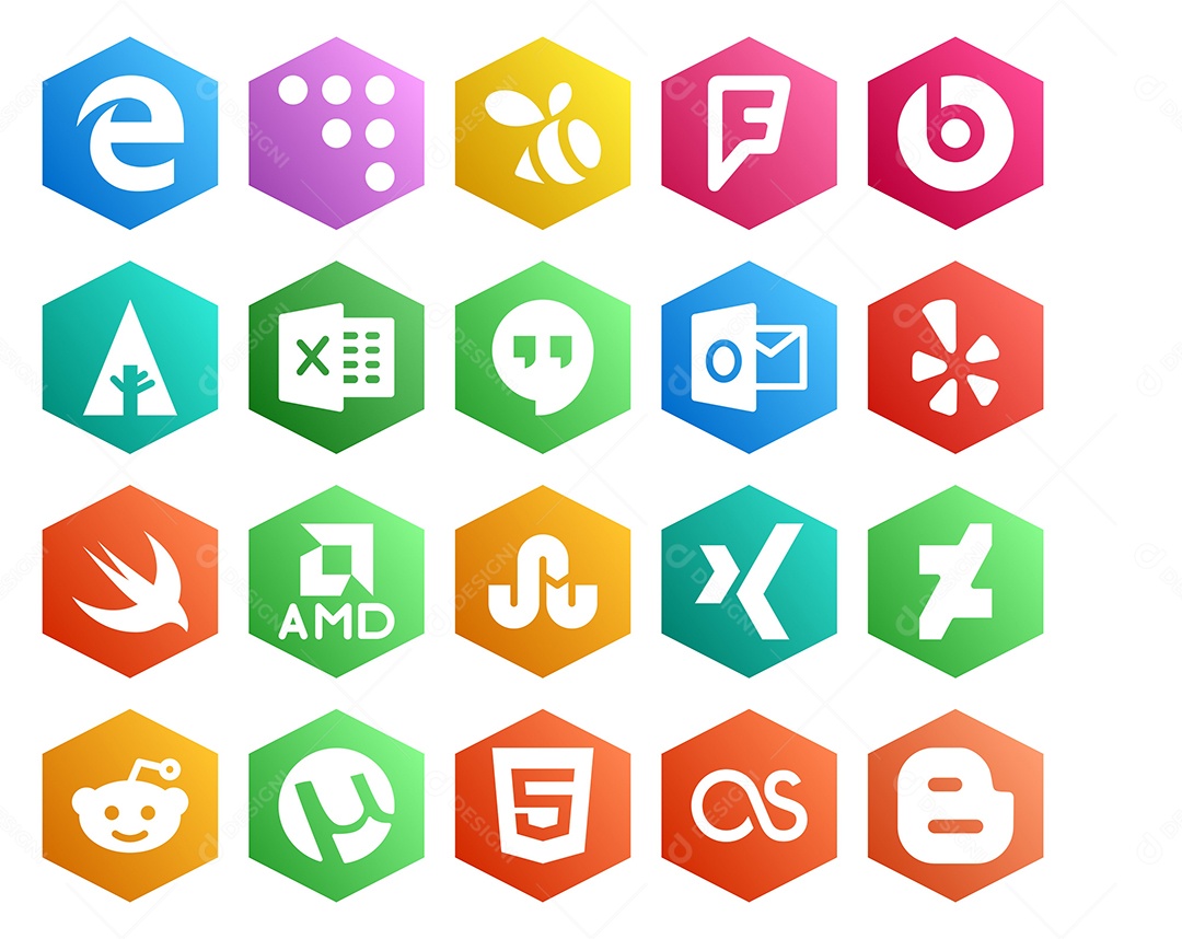 Pacote de 20 Ícones de Mídia Social Colorido Ilustração Vetor EPS