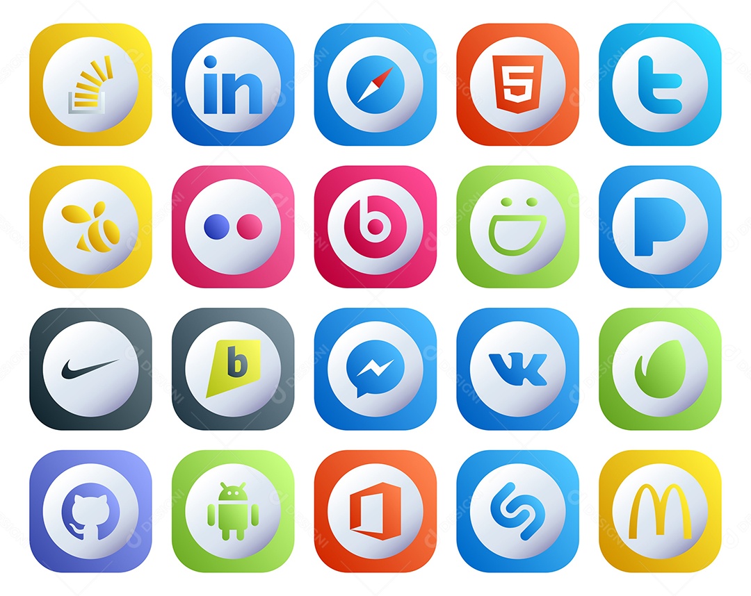 Pacote de 20 Ícones de Mídia Social Colorido Ilustração Vetor EPS