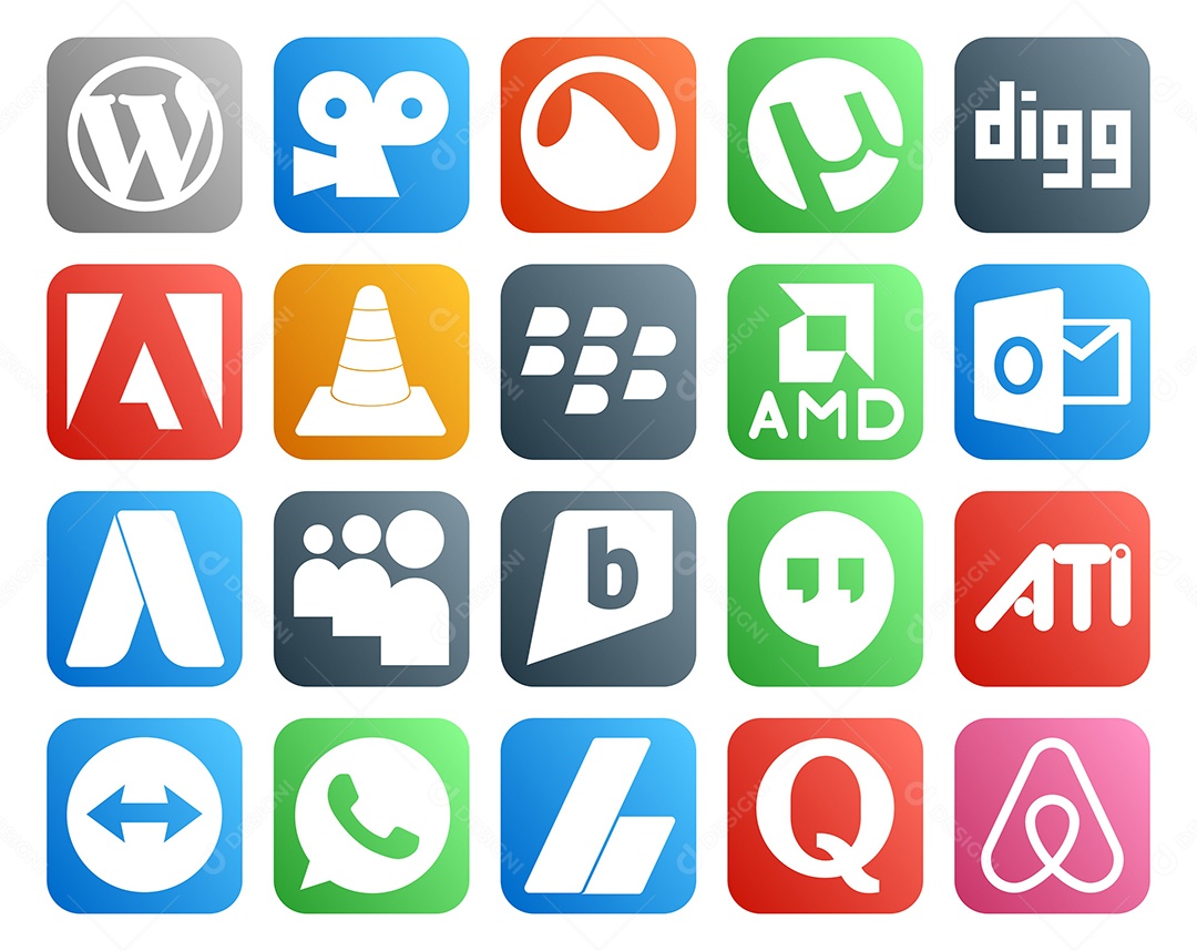 Pacote de 20 Ícones de Mídia Social Colorido Ilustração Vetor EPS