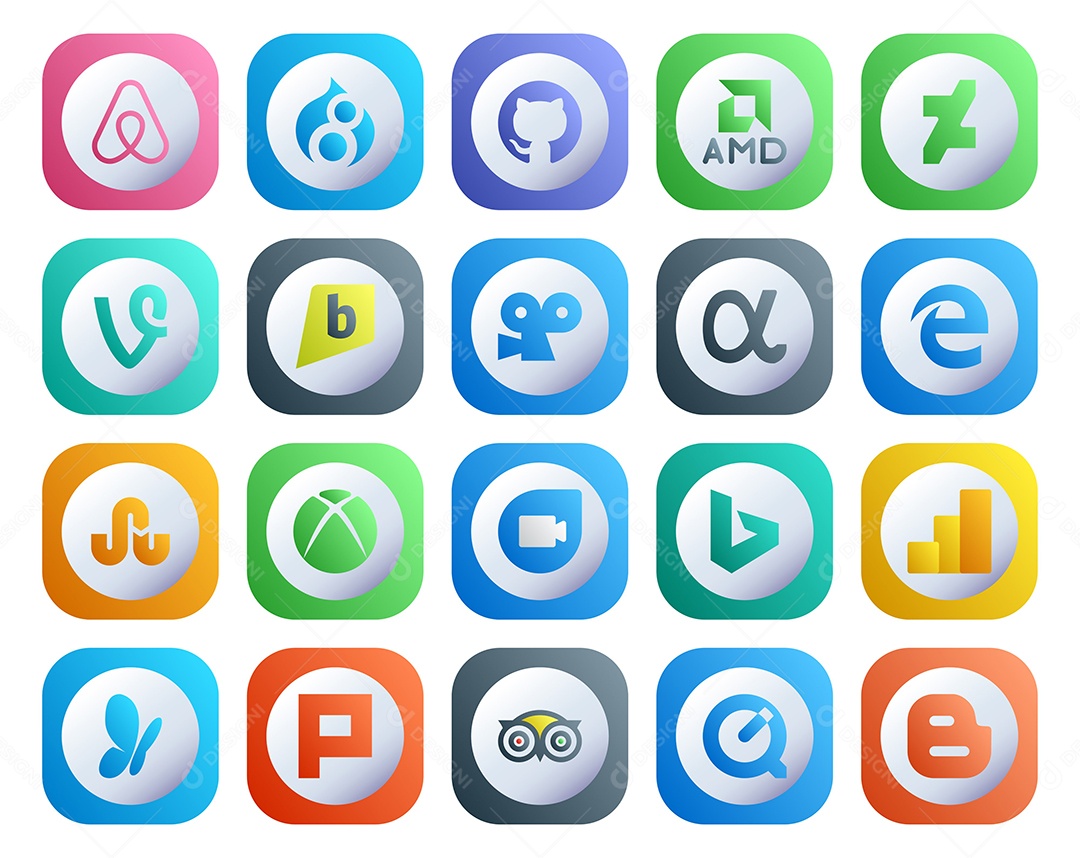 Pacote de 20 Ícones de Mídia Social Colorido Ilustração Vetor EPS