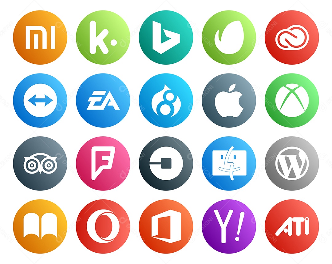 Pacote de 20 Ícones de Mídia Social Colorido Ilustração Vetor EPS