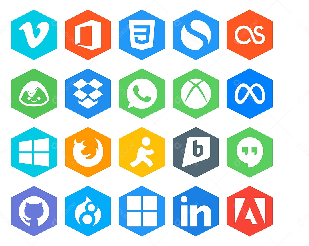 Pacote de 20 Ícones de Mídia Social Colorido Ilustração Vetor EPS