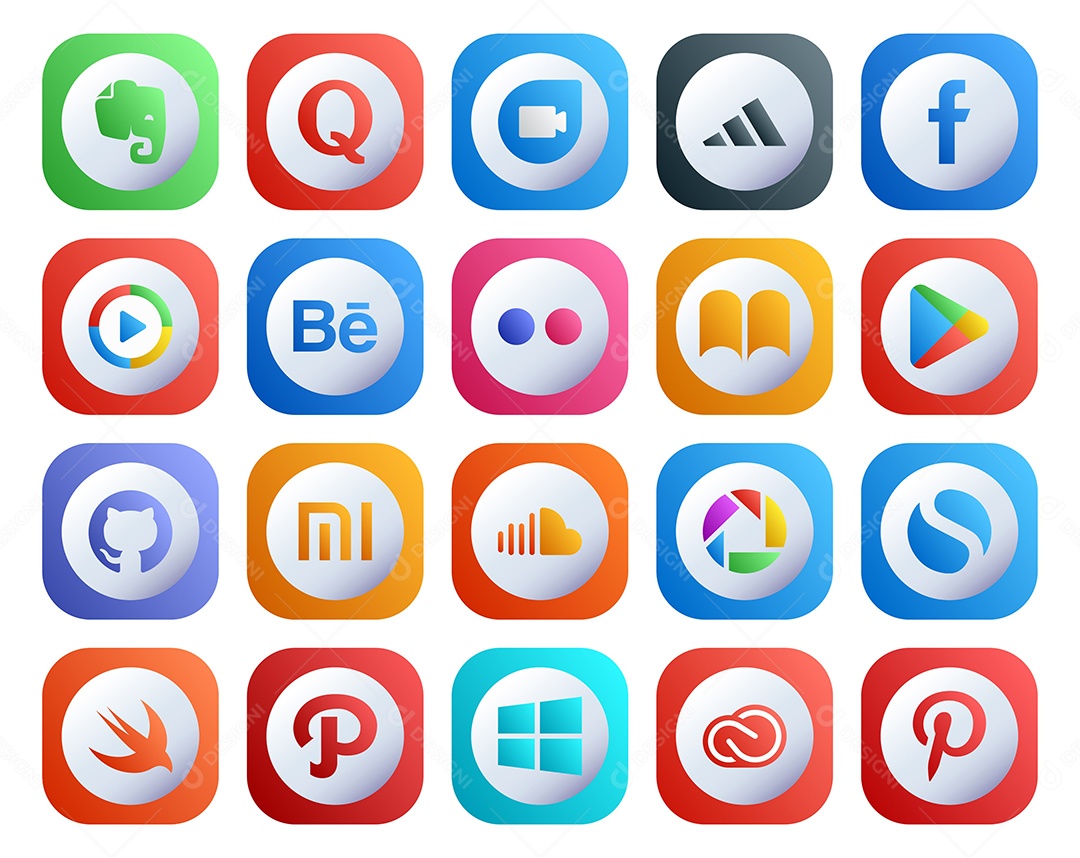 Pacote de 20 Ícones de Mídia Social Colorido Ilustração Vetor EPS