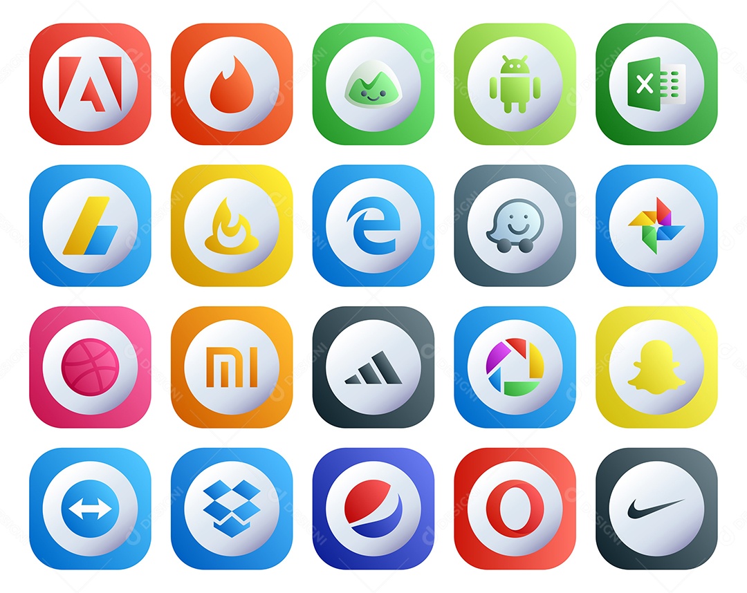 Pacote de 20 Ícones de Mídia Social Colorido Ilustração Vetor EPS