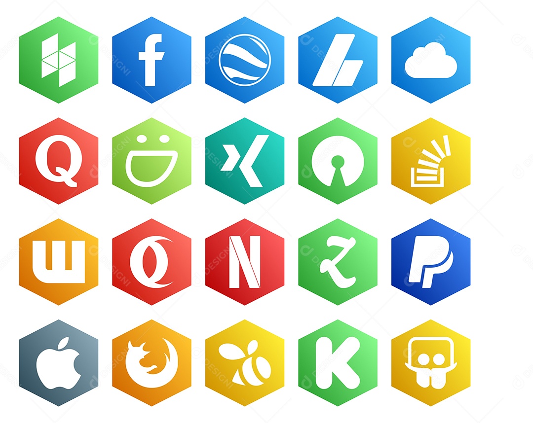 Pacote de 20 Ícones de Mídia Social Colorido Ilustração Vetor EPS