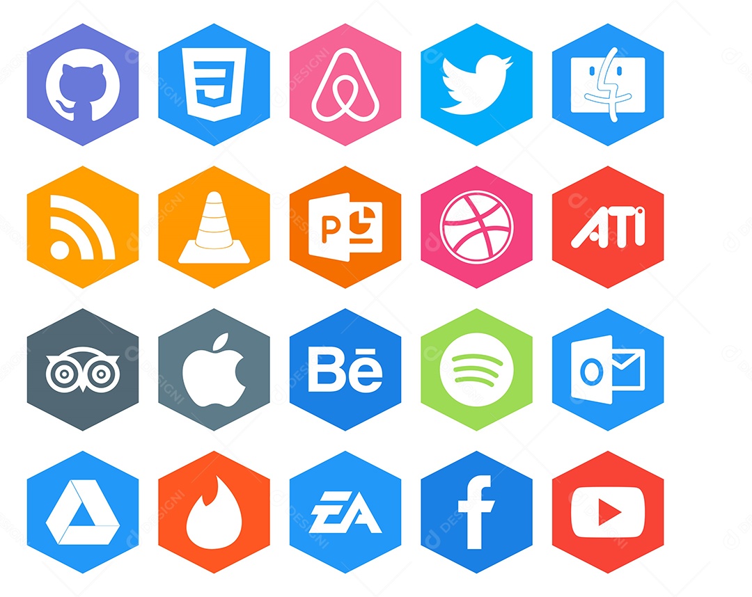 Pacote de 20 Ícones de Mídia Social Colorido Ilustração Vetor EPS