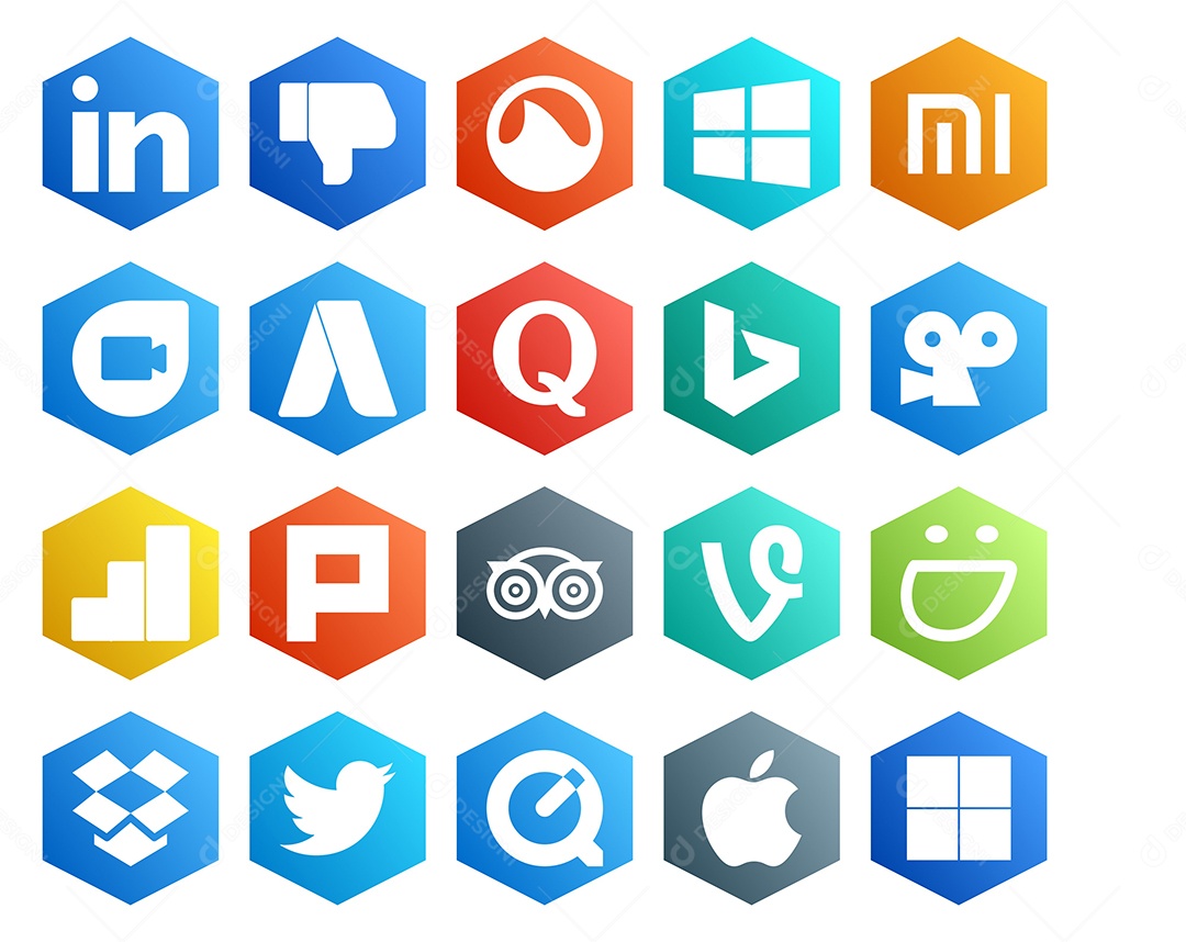 Pacote de 20 Ícones de Mídia Social Colorido Ilustração Vetor EPS