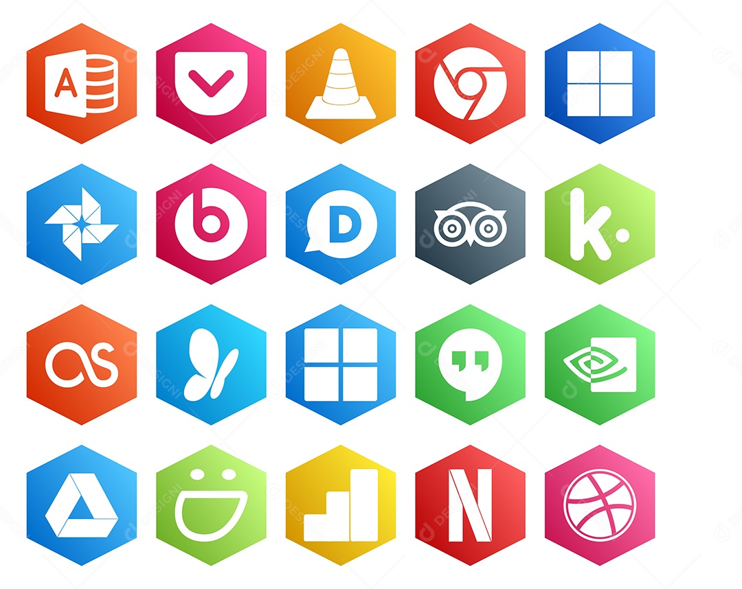 Pacote de 20 Ícones de Mídia Social Colorido Ilustração Vetor EPS