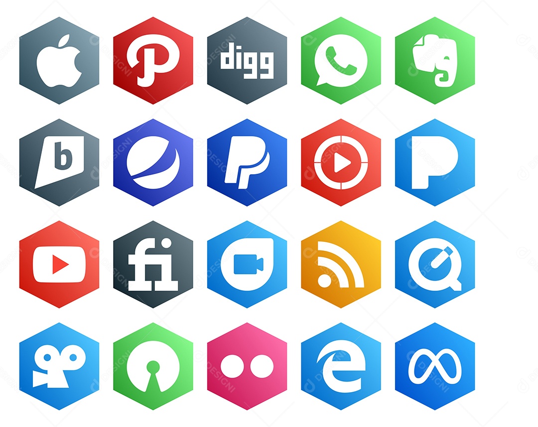 Pacote de 20 Ícones de Mídia Social Colorido Ilustração Vetor EPS