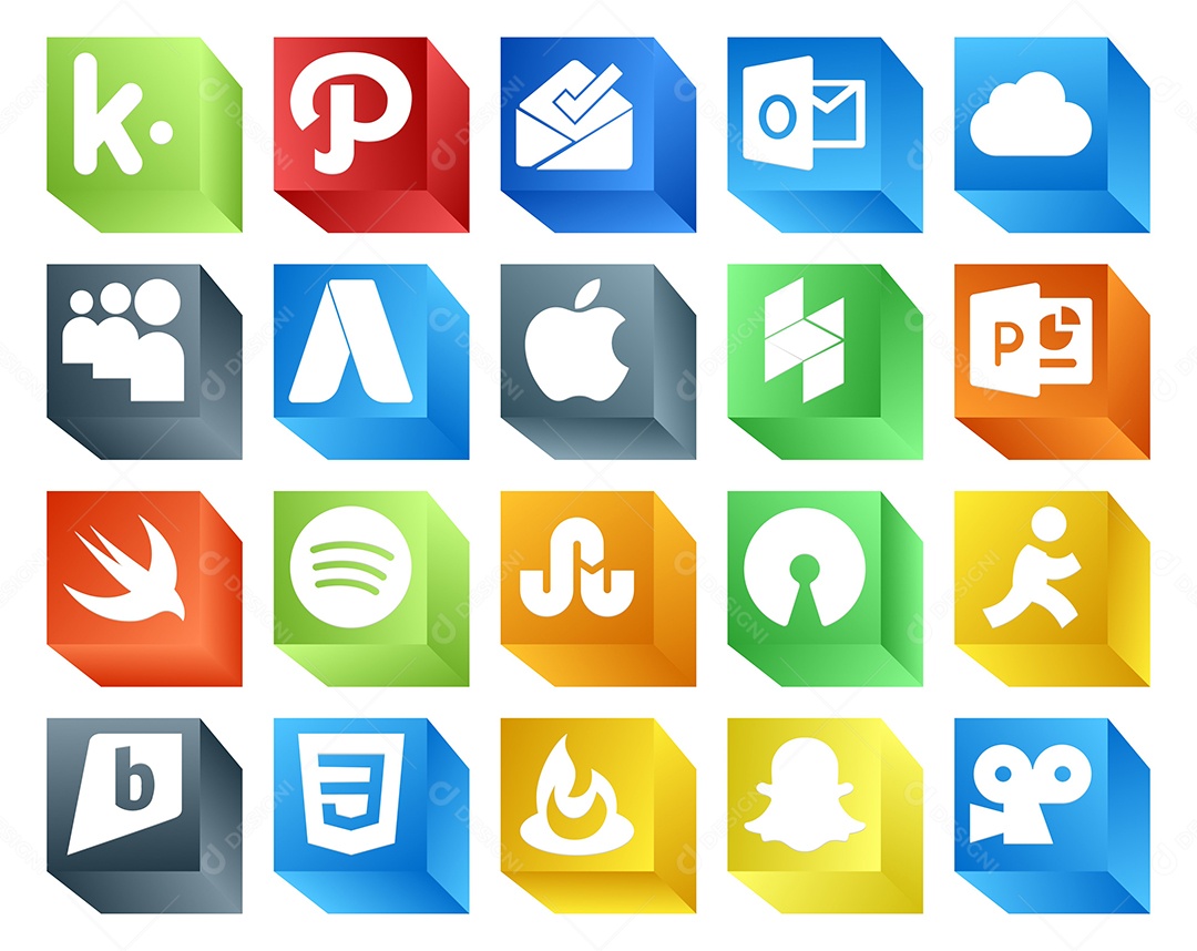 Pacote de 20 Ícones de Mídia Social Colorido Ilustração Vetor EPS