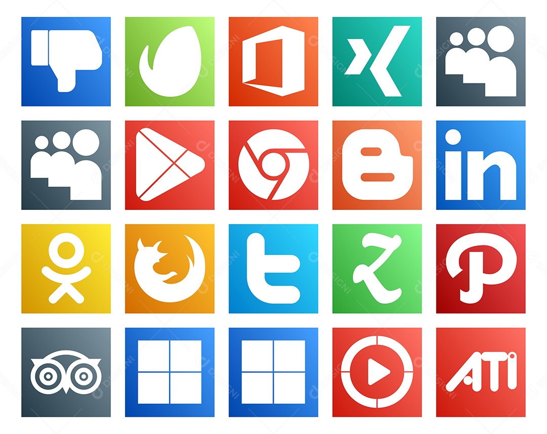 Pacote de 20 Ícones de Mídia Social Colorido Ilustração Vetor EPS