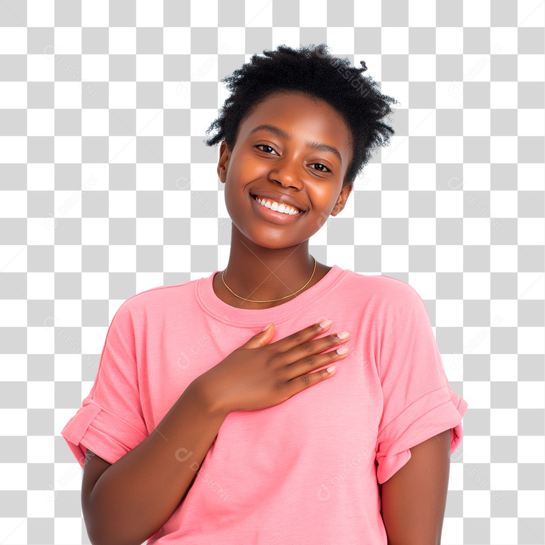 Mulher com Mão no Peito Outubro Rosa PNG Transparente