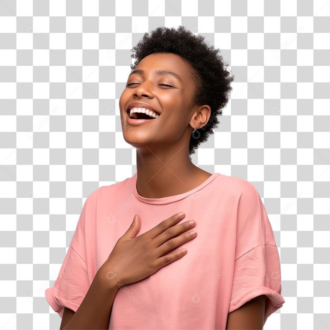 Mulher com Mão no Peito Outubro Rosa PNG Transparente