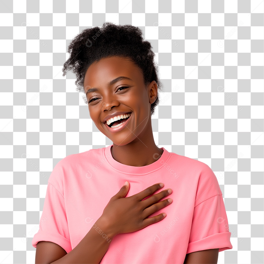 Mulher com Mão no Peito Outubro Rosa PNG Transparente