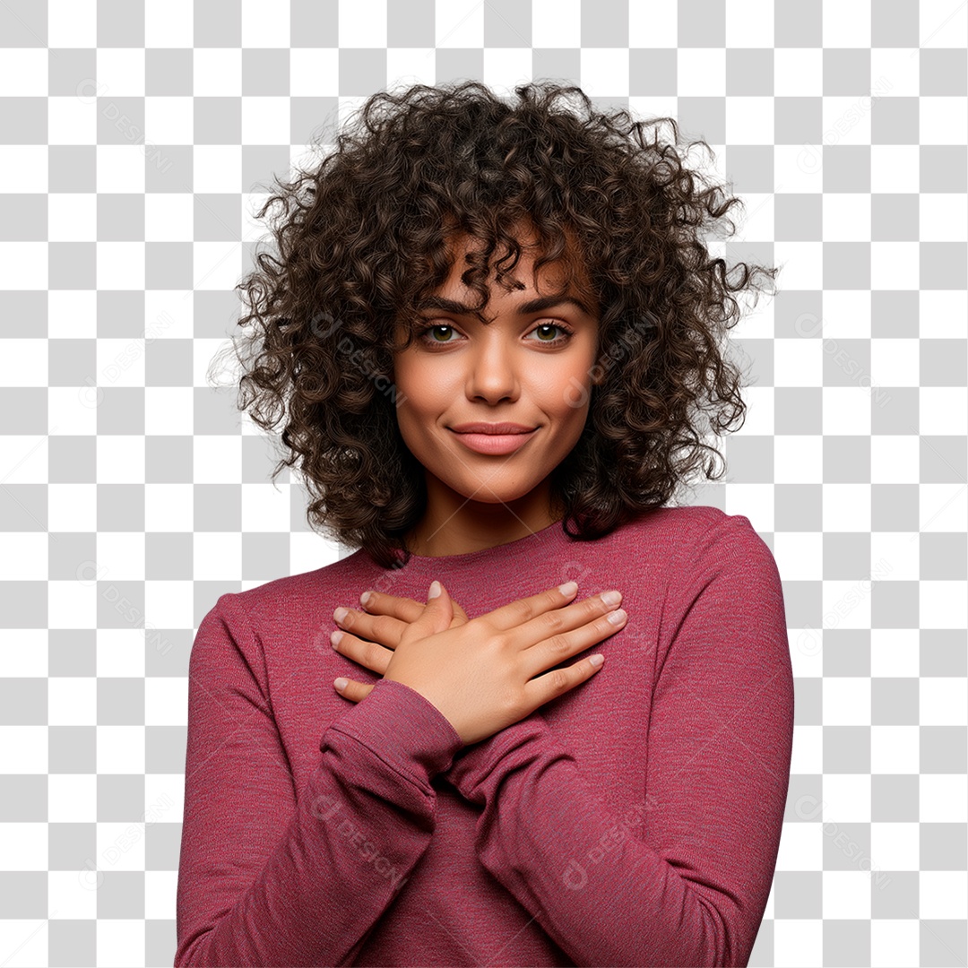 Mulher com Mão no Peito Outubro Rosa PNG Transparente