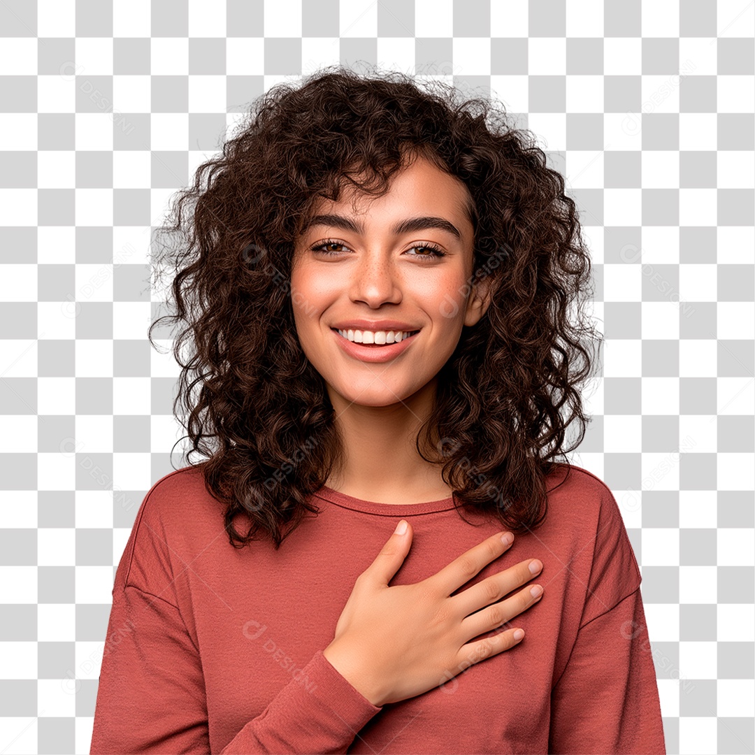 Mulher com Mão no Peito Outubro Rosa PNG Transparente