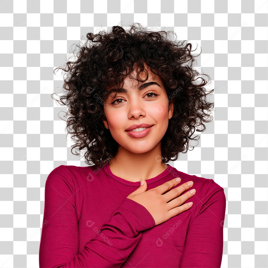 Mulher com Mão no Peito Outubro Rosa PNG Transparente