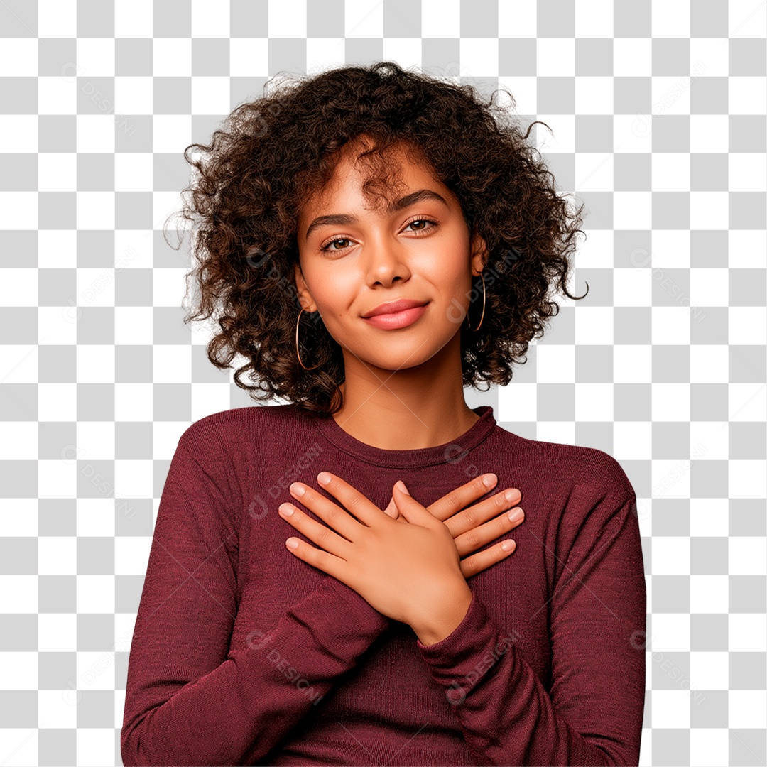 Mulher com Mão no Peito Outubro Rosa PNG Transparente