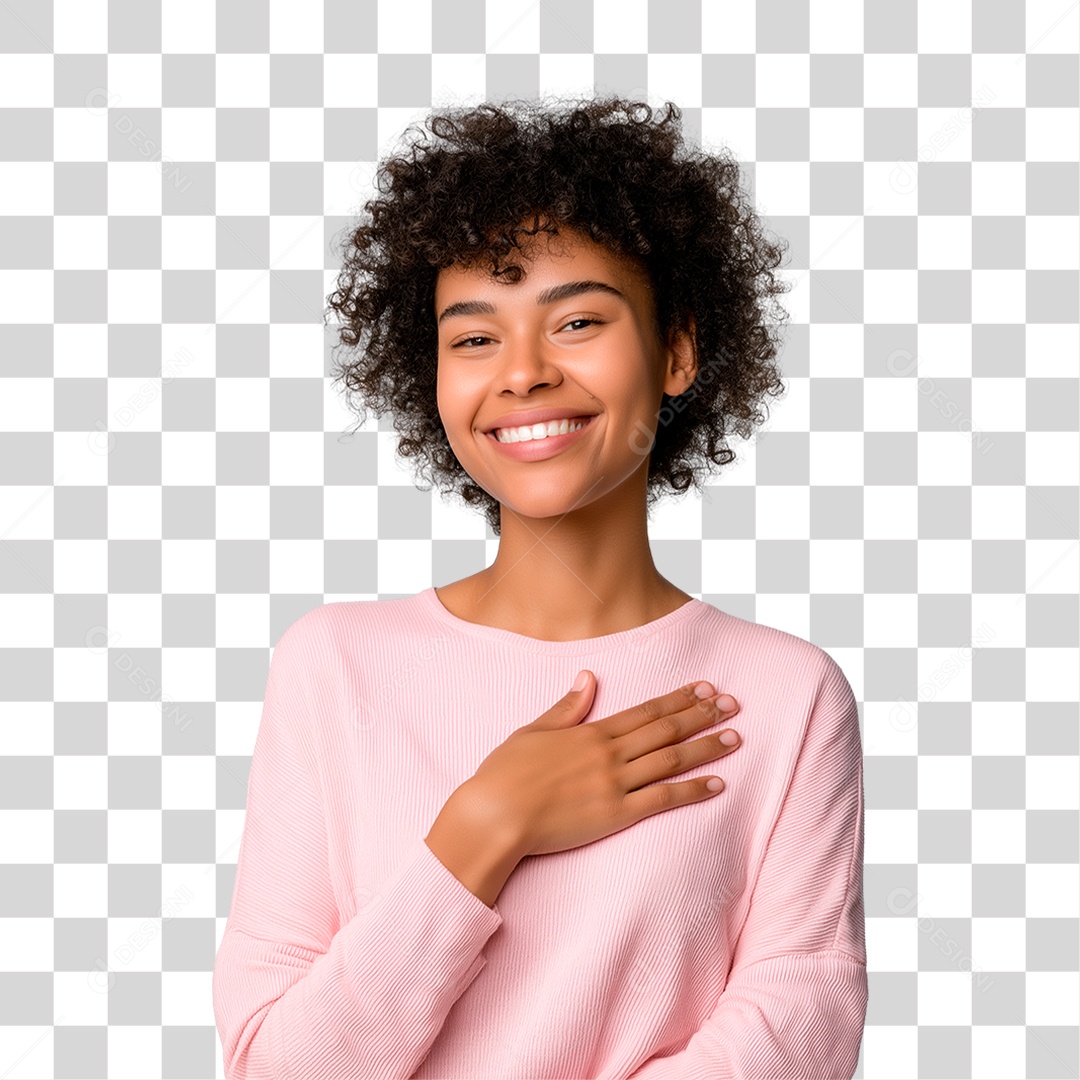 Mulher com Mão no Peito Outubro Rosa PNG Transparente