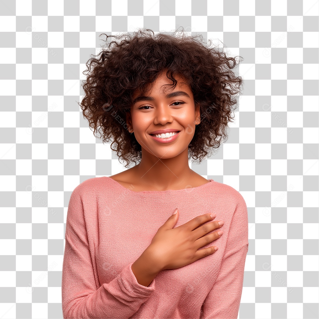 Mulher com Mão no Peito Outubro Rosa PNG Transparente