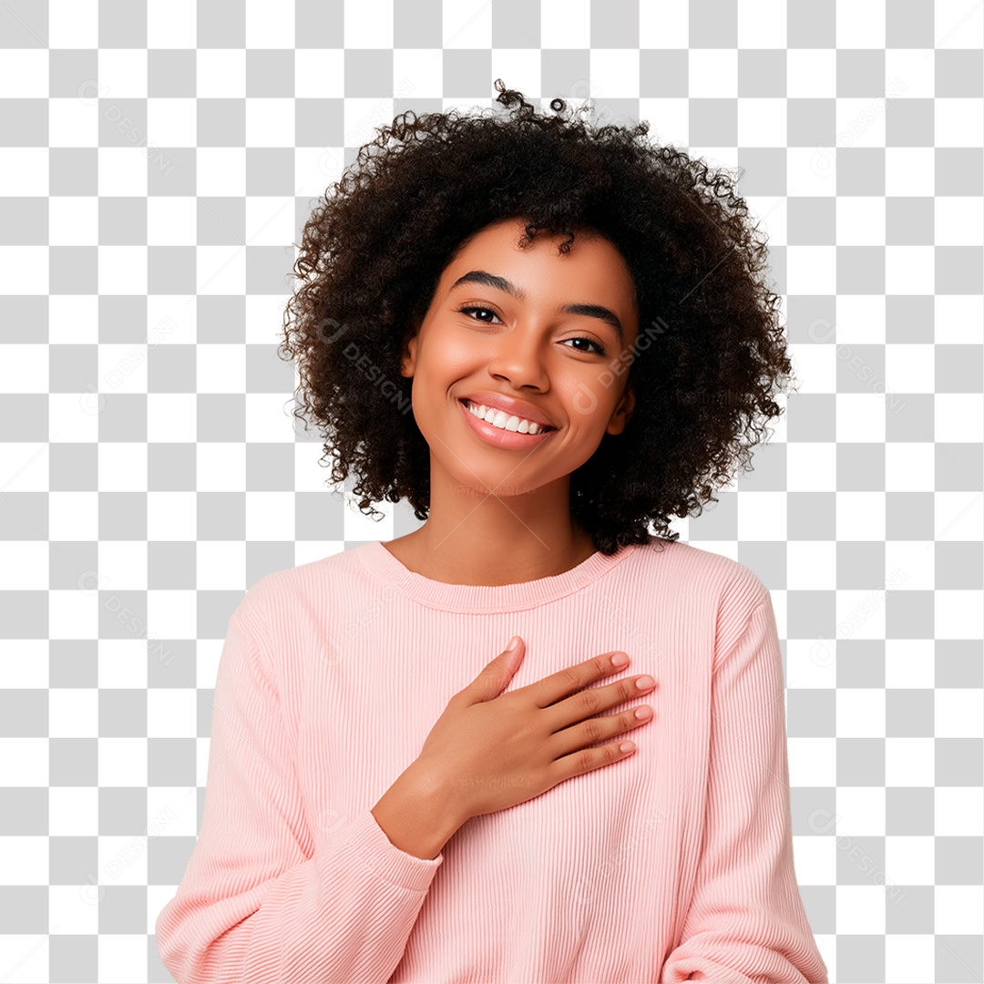 Mulher com Mão no Peito Outubro Rosa PNG Transparente