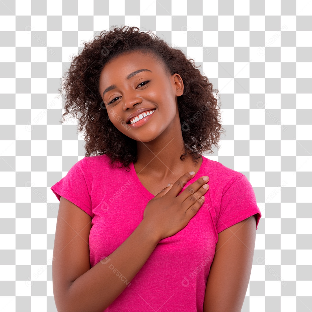 Mulher com Mão no Peito Outubro Rosa PNG Transparente