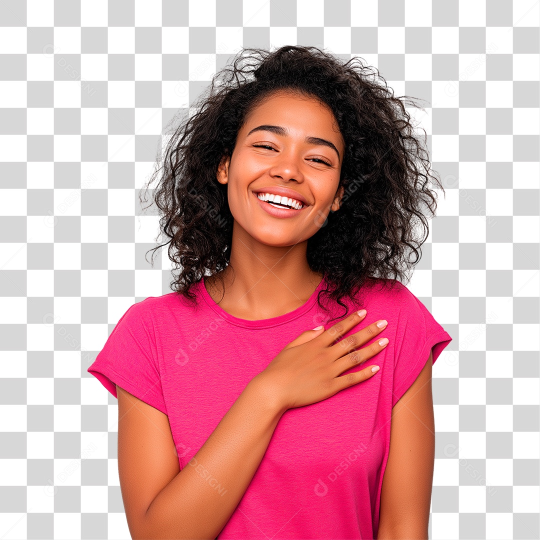 Mulher com Mão no Peito Outubro Rosa PNG Transparente