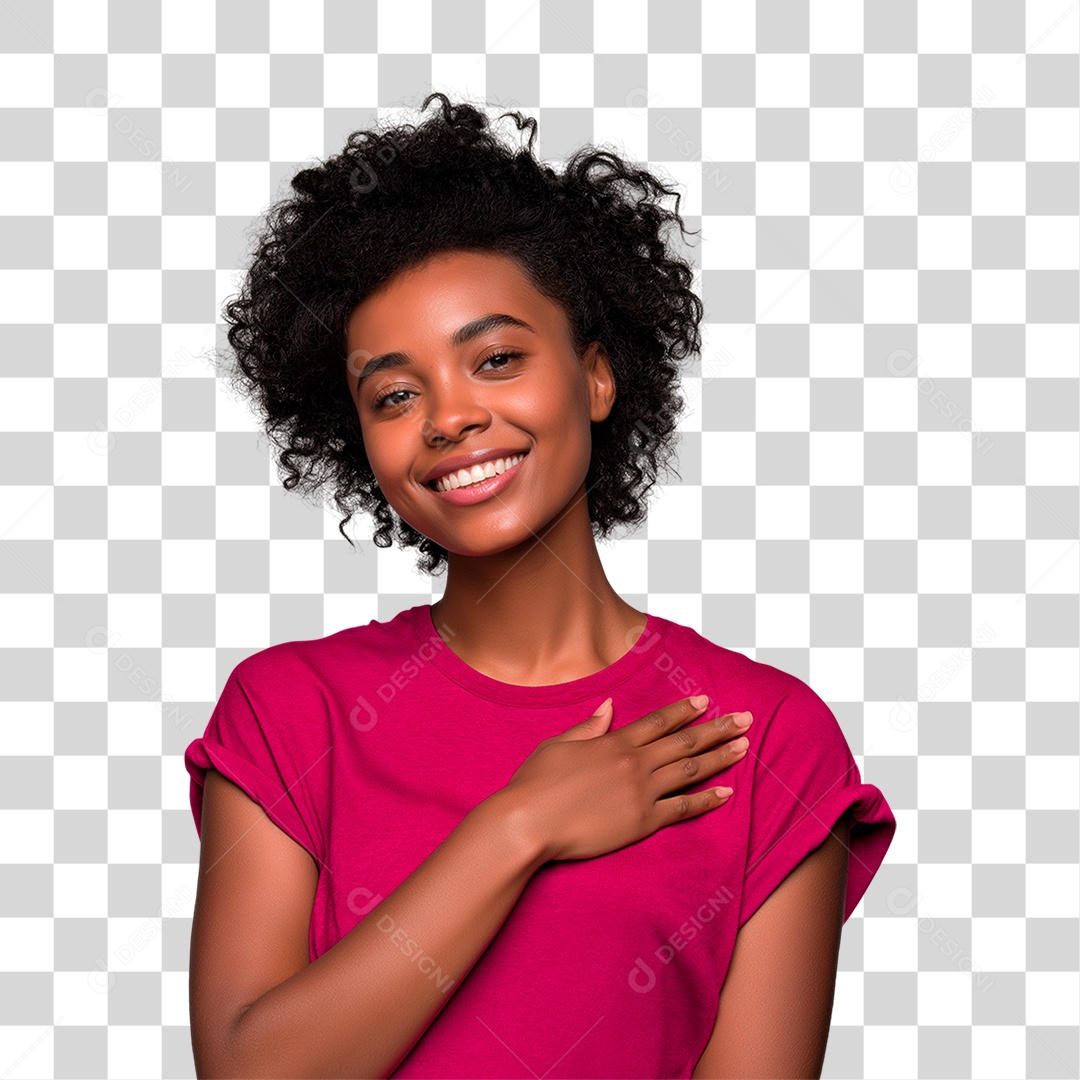 Mulher com Mão no Peito Outubro Rosa PNG Transparente