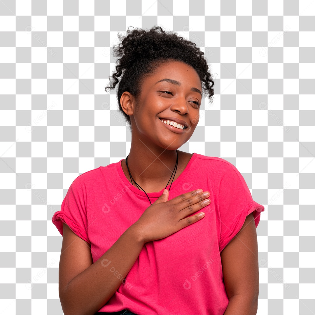 Mulher com Mão no Peito Outubro Rosa PNG Transparente