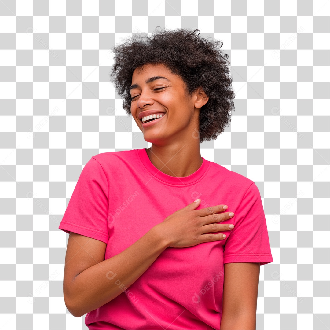 Mulher com Mão no Peito Outubro Rosa PNG Transparente