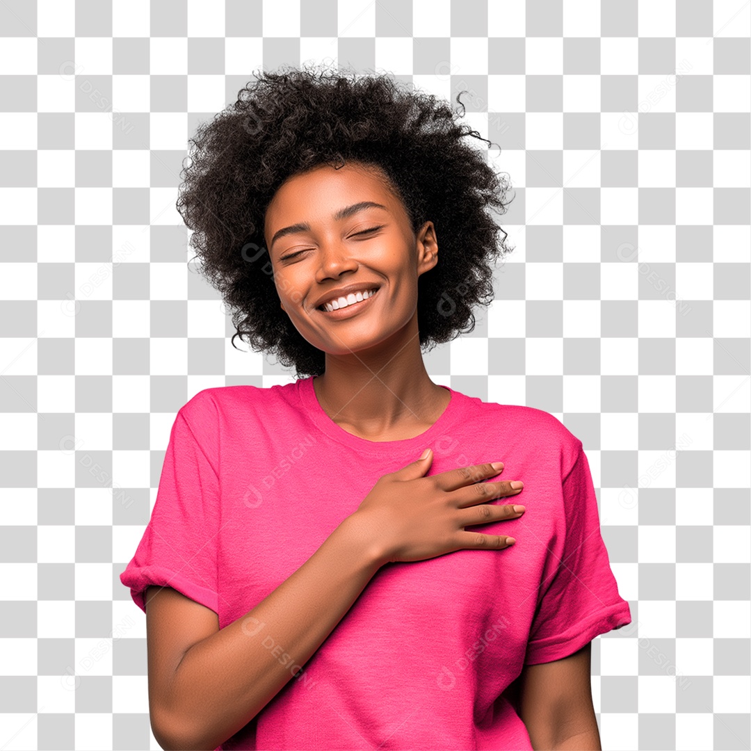 Mulher com Mão no Peito Outubro Rosa PNG Transparente