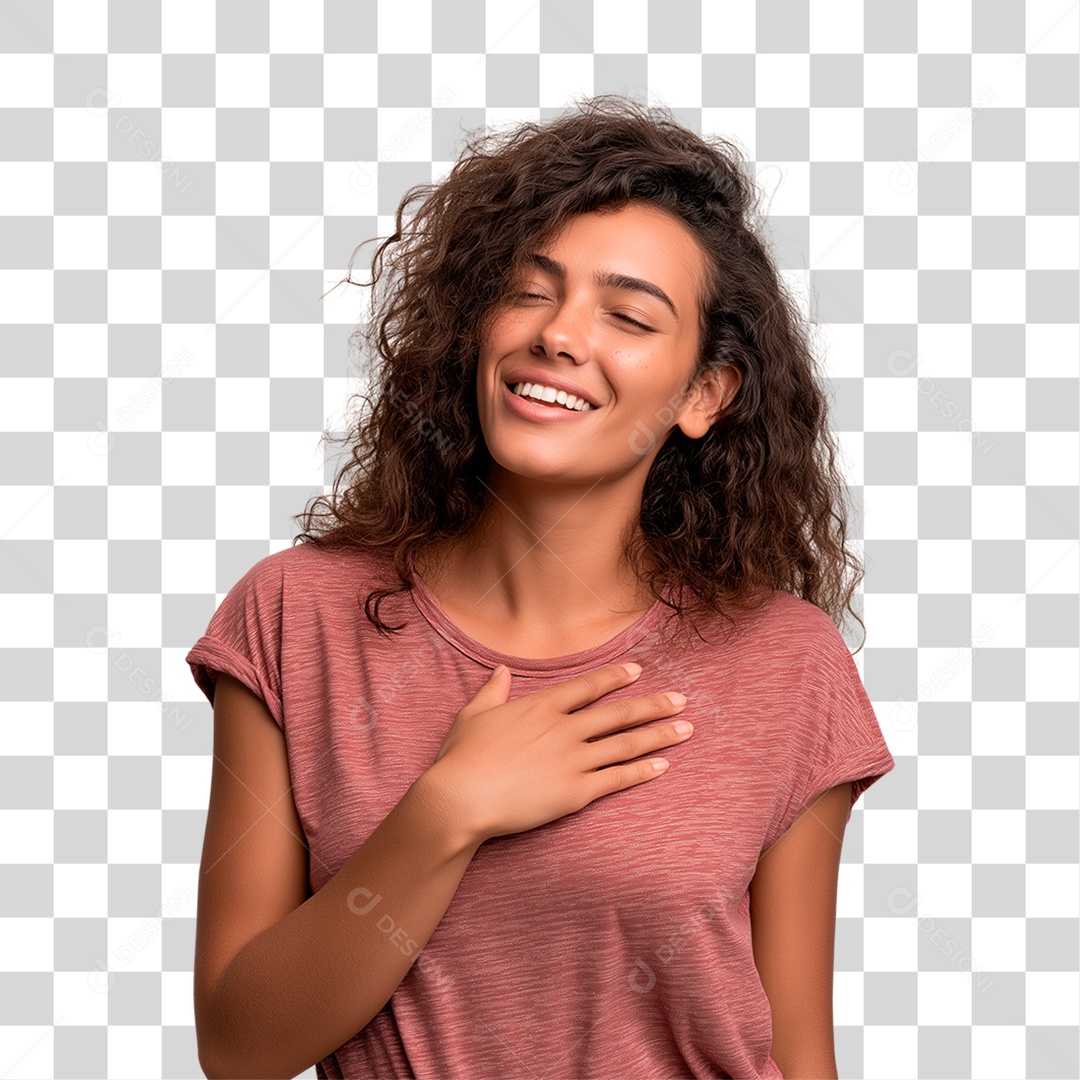 Mulher com Mão no Peito Outubro Rosa PNG Transparente