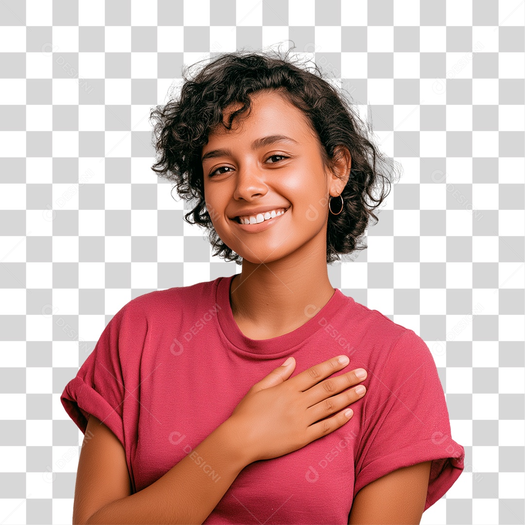 Mulher com Mão no Peito Outubro Rosa PNG Transparente