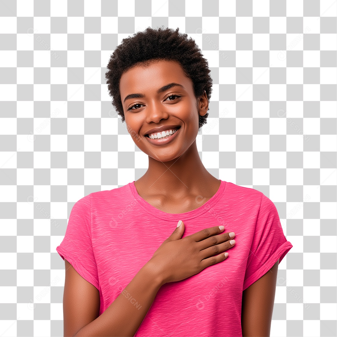 Mulher com Mão no Peito Outubro Rosa PNG Transparente