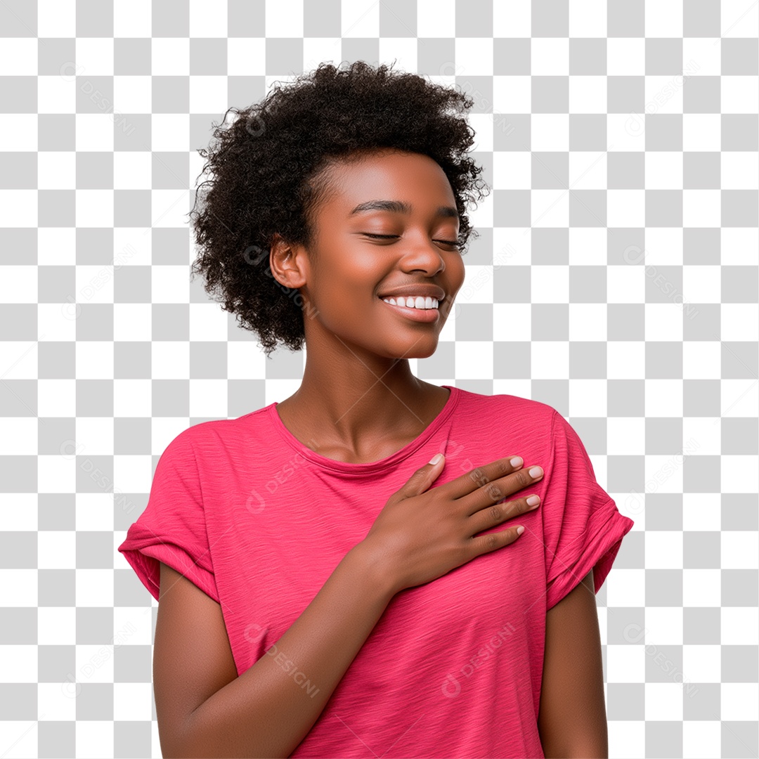 Mulher com Mão no Peito Outubro Rosa PNG Transparente