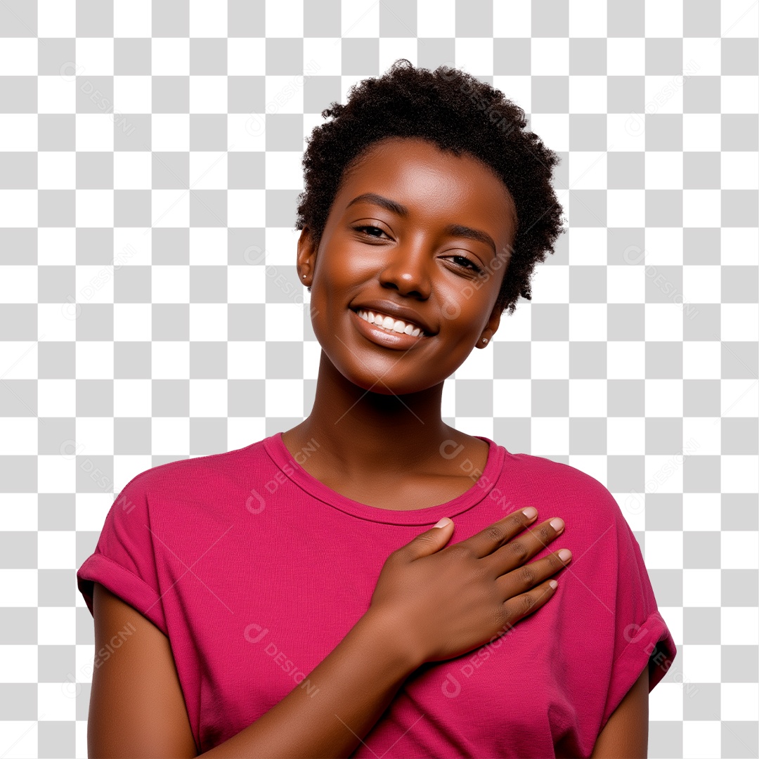 Mulher com Mão no Peito Outubro Rosa PNG Transparente