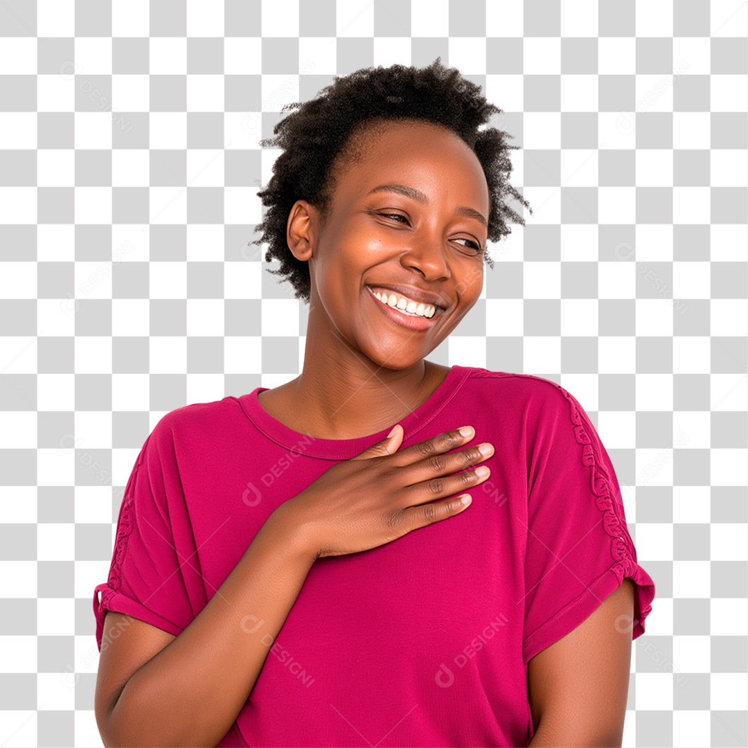 Mulher com Mão no Peito Outubro Rosa PNG Transparente