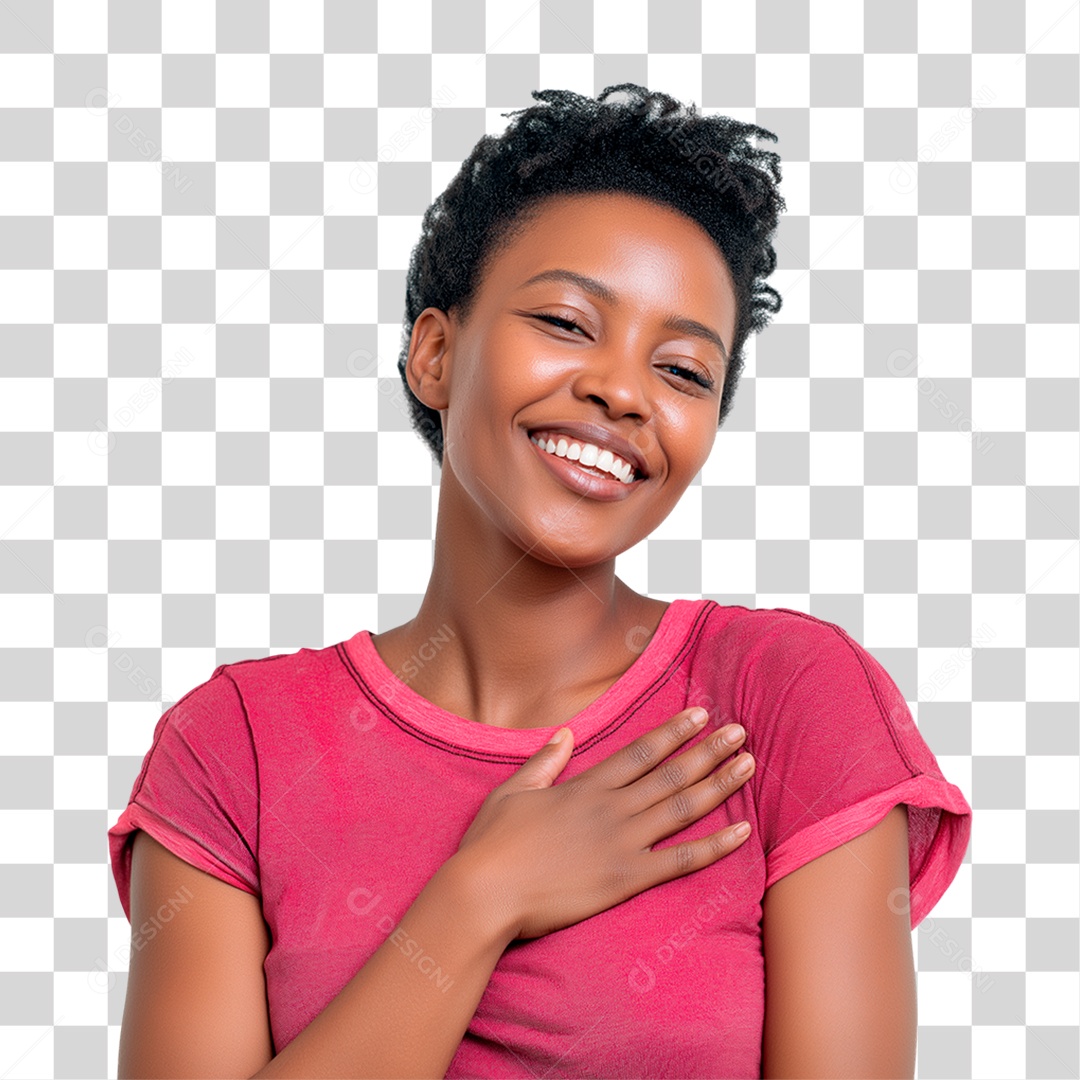 Mulher com Mão no Peito Outubro Rosa PNG Transparente