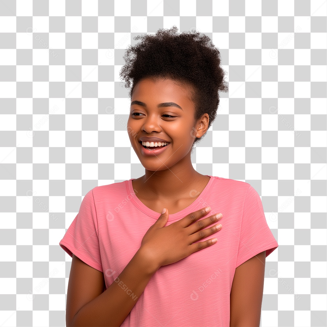 Mulher com Mão no Peito Outubro Rosa PNG Transparente