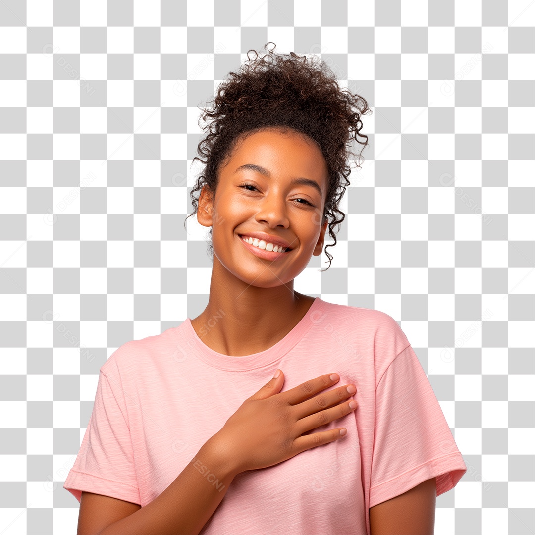 Mulher com Mão no Peito Outubro Rosa PNG Transparente
